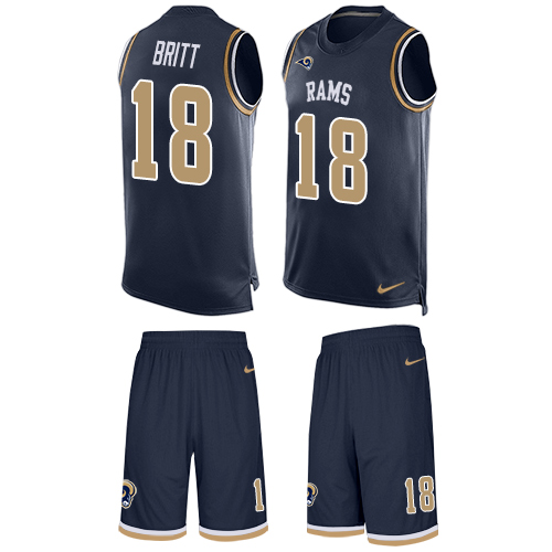 Men's Limited Kenny Britt Nike Jersey Navy Blue - #18 Tank Top Suit NFL Los Angeles Rams
